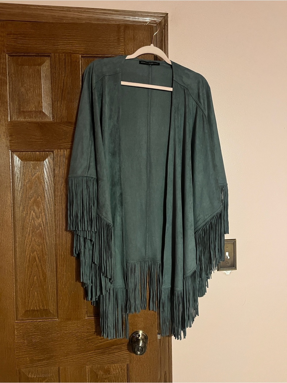 White House Black Market Dark Teal Fringe Open-Front Cape